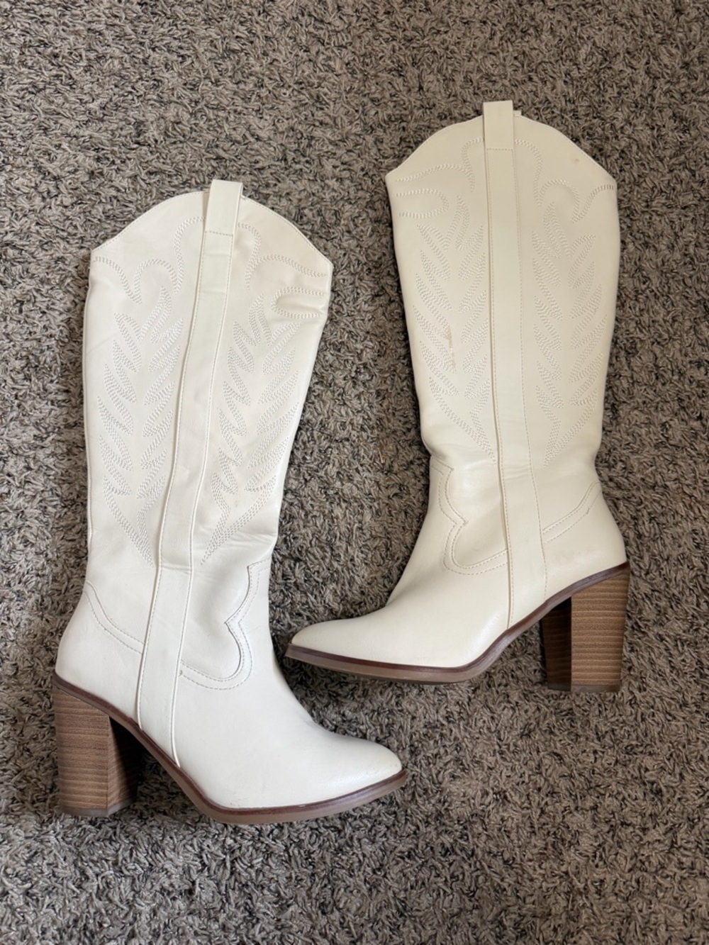 MIA Cream Western Block Heel Knee-High Boots - Women's